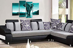 LR Elephant Sunset Wall Art Picture Teal Grey Animal Africa Framed Split Canvas Print Ready to Hang