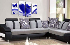 LR Butterfly Heart Wall Art Picture Love Blue White Framed Split Canvas Panel Print