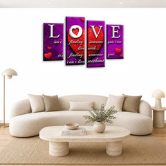 LR Love Wall Art Picture – Purple & Red Quote Framed 4 Panel Split Canvas Print | Ready to Hang | Modern Wall Art for Living Room, Bedroom & Office