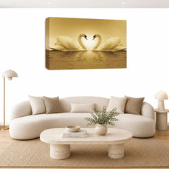LR Love Heart Swans Wall Art Picture – Cream & White Framed Canvas Print | Ready to Hang | Modern Wall Art for Living Room, Bedroom & Office