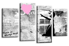 LR Banksy Heart Art Print Pink Grey Framed Canvas Split Panel Wall Picture Ready to Hang