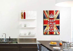 LR Keep Calm Wall Art Canvas Picture Eat Cupcakes Red White Blue Union Jack Home Framed Panel Print Ready to Hang