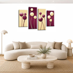 LR Floral Rose Wall Art Picture – Purple & Cream Framed 4 Panel Split Canvas Print | Ready to Hang | Modern Wall Art for Living Room, Bedroom & Office