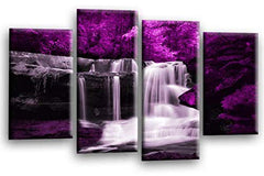 LR Waterfall Purple Wall Art Picture Forrest Landscape Grey Framed Split Canvas Print Ready to Hang