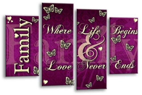 LR Family Love Quote Wall Art Picture Purple Cream Framed Split Panel Print Ready to Hang