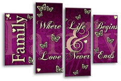 LR Family Love Quote Wall Art Picture Purple Cream Framed Split Panel Print Ready to Hang