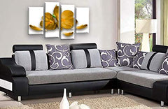 LR Floral Rose Orchid Wall Art Picture Mustard White Flower Framed Canvas Split Print Ready to Hang