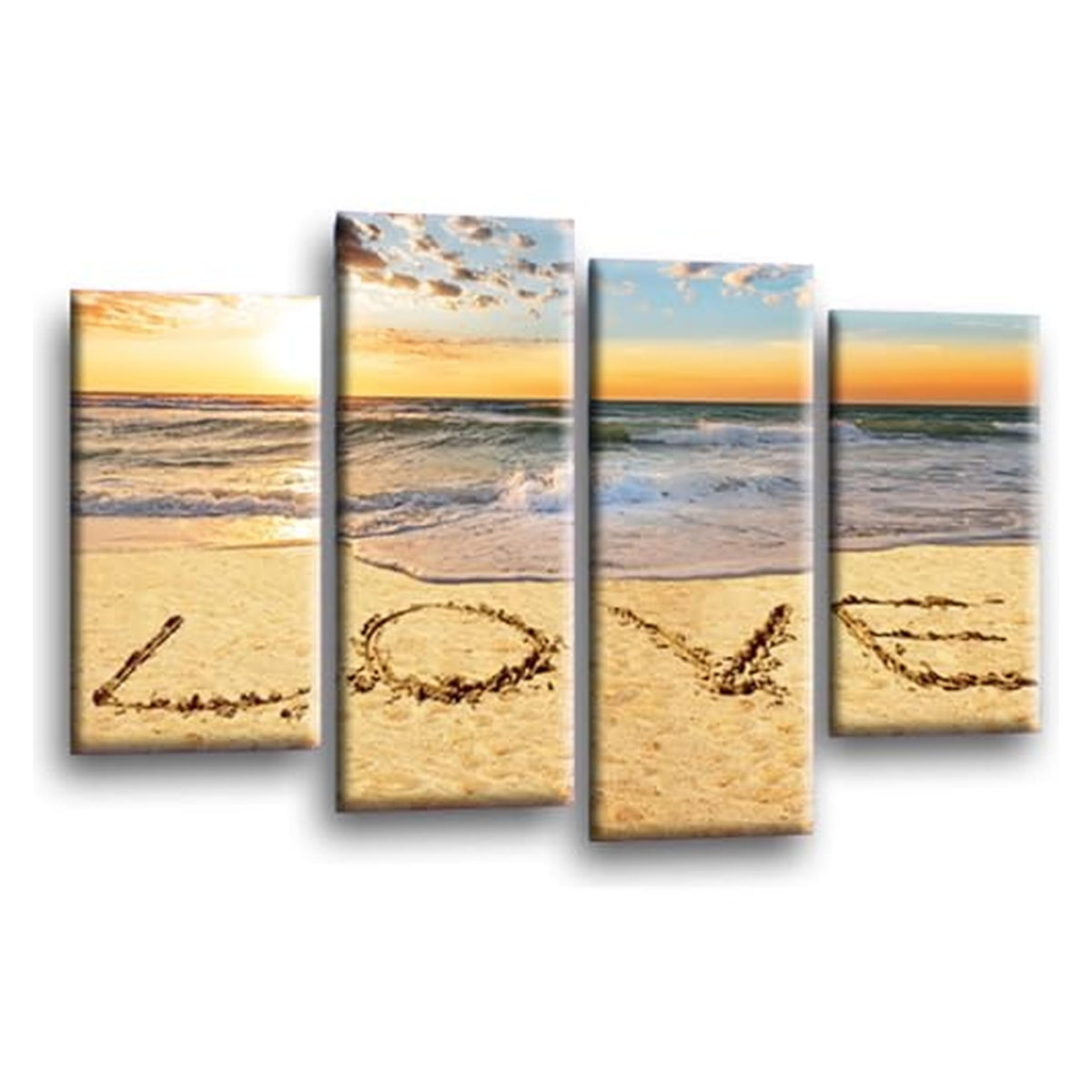LR Love Quote Wall Art Picture – Grey, Cream & Orange Framed 4 Panel Split Canvas Print | Ready to Hang | Modern Wall Art for Living Room, Bedroom & Office