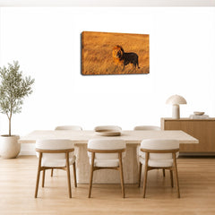 LR African Lion Cat Wall Art Picture – Gold Animal Framed Canvas Print | Ready to Hang | Modern Wall Art for Living Room, Bedroom & Office