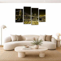 LR New York Skyline Wall Art Picture Framed 4 Panel Split Canvas Print | Ready to Hang | Modern Wall Art for Living Room, Bedroom & Office