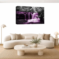 LR Purple Waterfall Wall Art Picture – Grey & White Forest Framed Canvas Print | Ready to Hang | Modern Wall Art for Living Room, Bedroom & Office
