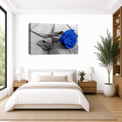 LR Floral Blue Rose Wall Art Picture – Grey & White Framed Canvas Print | Ready to Hang | Modern Wall Art for Living Room, Bedroom & Office