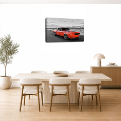 LR Ford Mustang Wall Art Picture – Red Sports Car Framed Canvas Print | Ready to Hang | Modern Wall Art for Living Room, Bedroom & Office