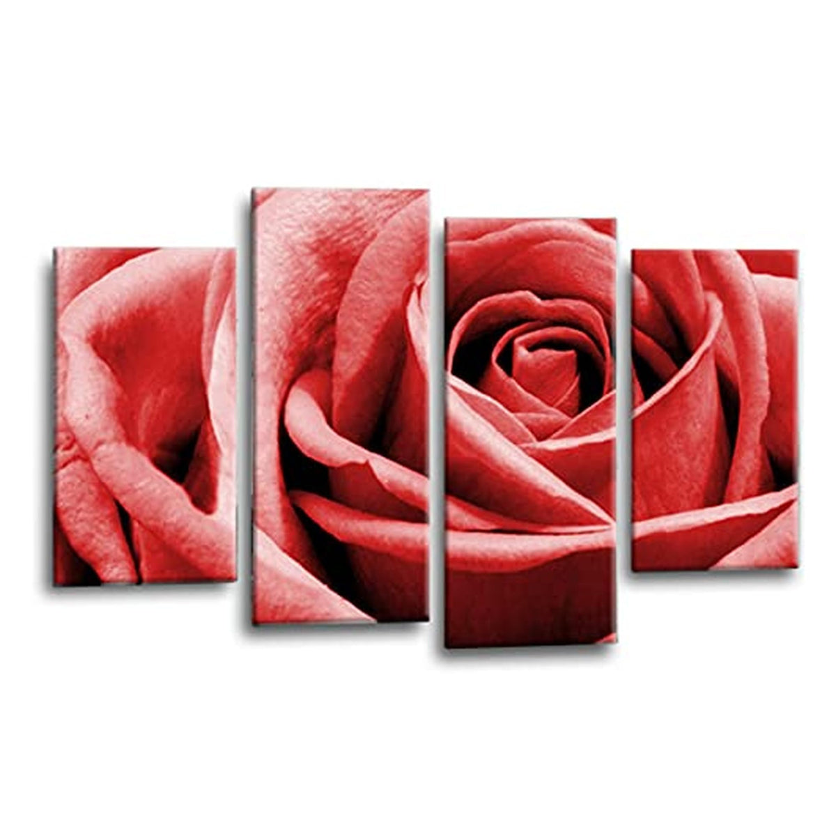 LR Wall Art Floral Red Rose Artwork Set of 4 Wall Art Picture Framed 4 Panel Split Canvas Print | Ready to Hang | Modern Wall Art for Living Room, Bedroom & Office