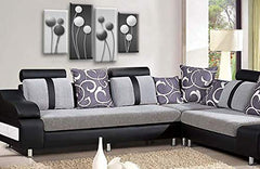 LR Grey Floral Rose Wall Art Picture Framed 4 Panel Split Canvas Print | Ready to Hang | Modern Wall Art for Living Room, Bedroom & Office
