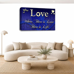 LR Love Quote Wall Art Picture – Blue & Cream Framed Canvas Print | Ready to Hang | Modern Wall Art for Living Room, Bedroom & Office