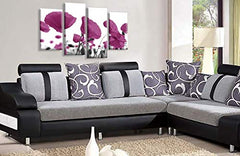 LR Floral Rose Poppy Wall Art Picture – Purple & White Framed 4 Panel Split Canvas Print | Ready to Hang | Modern Wall Art for Living Room, Bedroom & Office