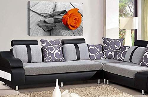 LR Floral Rose Wall Art Picture Orange Grey Flower Love Canvas Print Framed Ready to Hang