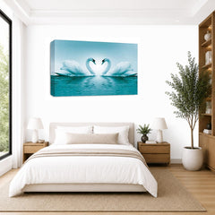 LR Love Heart Swans Wall Art Picture – Teal & White Framed Canvas Print | Ready to Hang | Modern Wall Art for Living Room, Bedroom & Office