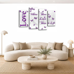 LR Love Quote Wall Art Picture – Purple & White Framed 4 Panel Split Canvas Print | Ready to Hang | Modern Wall Art for Living Room, Bedroom & Office
