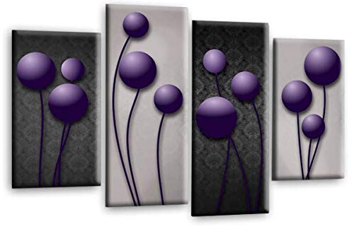 LR Purple Floral Rose Wall Art Picture Grey Abstract Flower Love Framed Split Panel Print Ready to Hang