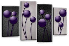 LR Purple Floral Rose Wall Art Picture Grey Abstract Flower Love Framed Split Panel Print Ready to Hang