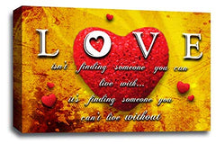 LR Love Quote Wall Art Picture Yellow Red Heart Framed Canvas Print Ready to Hang