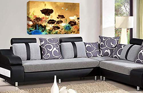 LR Floral Rose Poppy Wall Art Picture Cream Brown Chinese Flower Framed Canvas Print Ready to Hang
