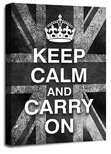 LR Keep Calm Wall Art Canvas Picture Carry On Grey White Union Jack Home Framed Panel Print Ready to Hang