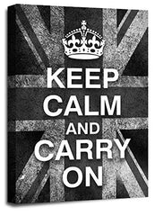 LR Keep Calm Wall Art Canvas Picture Carry On Grey White Union Jack Home Framed Panel Print Ready to Hang