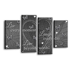 LR Live Laugh Wall Art Picture – Grey & White Love Quote Framed 4 Panel Split Canvas Print | Ready to Hang | Modern Wall Art for Living Room, Bedroom & Office