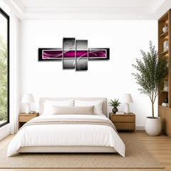 LR Abstract Wall Art Picture – Purple, Black & White Modern Framed 4 Panel Split Canvas Print | Ready to Hang | Modern Wall Art for Living Room, Bedroom & Office