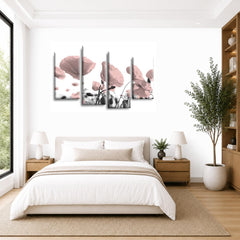 LR Floral Rose Wall Art Picture – Pink & White Framed 4 Panel Split Canvas Print | Ready to Hang | Modern Wall Art for Living Room, Bedroom & Office
