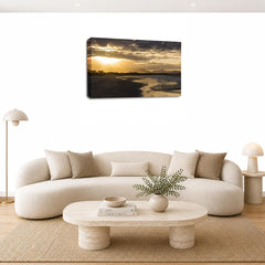 LR Sunset Beach Wall Art Picture – Seascape Framed Canvas Print | Ready to Hang | Modern Wall Art for Living Room, Bedroom & Office