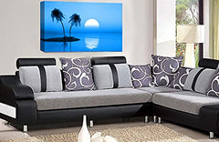 LR Sunset Beach Wall Art Print Blue Palm Trees Tropical Island Framed Canvas Picture Ready to Hang