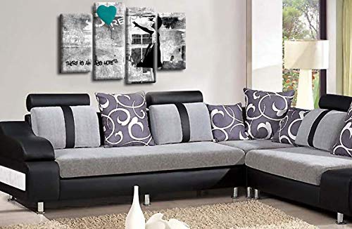 LR Banksy Heart Art Print Teal Grey Balloon Girl Framed Canvas Split Wall Picture Ready to Hang