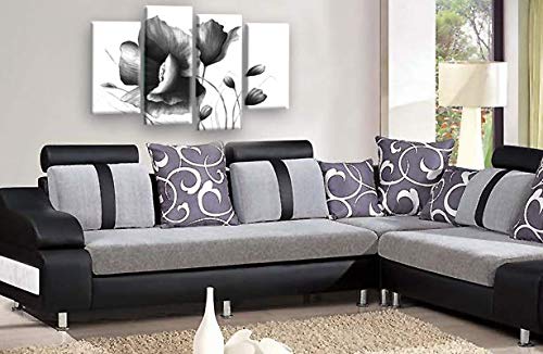 LR Grey Floral Canvas Art Picture White Black Flower Painting Home Split Wall Panel Print