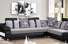 LR Grey Floral Canvas Art Picture White Black Flower Painting Home Split Wall Panel Print