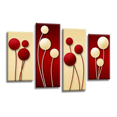 LR Floral Rose Wall Art Picture – Red & Cream Framed 4 Panel Split Canvas Print | Ready to Hang | Modern Wall Art for Living Room, Bedroom & Office