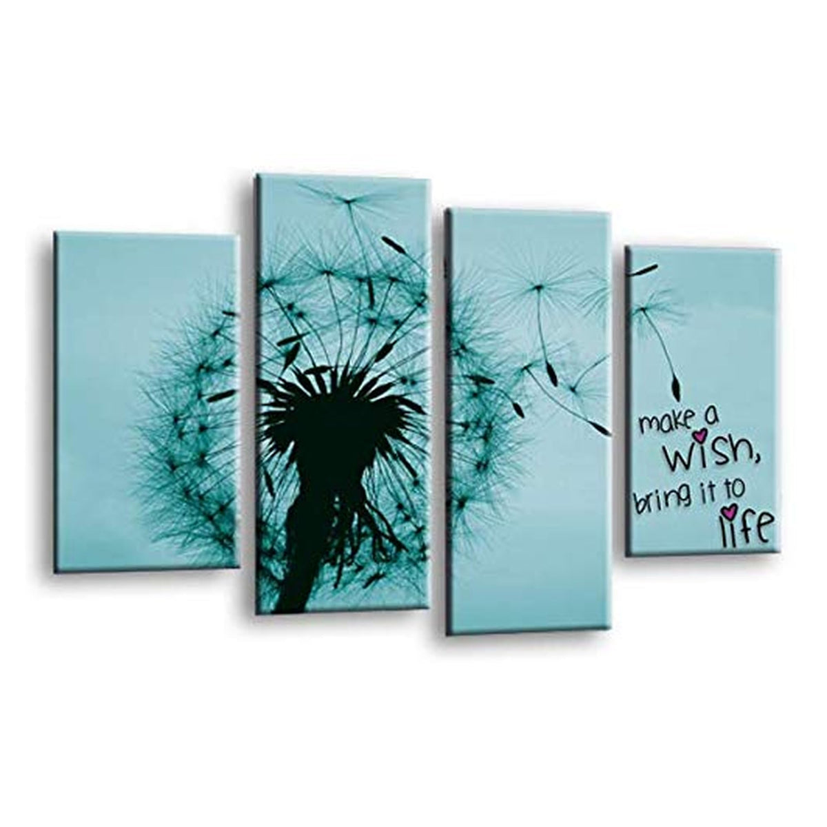 LR Abstract Floral Wall Art Picture – Grey & Teal Framed 4 Panel Split Canvas Print | Ready to Hang | Modern Wall Art for Living Room, Bedroom & Office