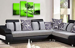 LR Sunset Landscape Lake Wall Art Picture – Green & Brown Floral Framed 4 Panel Split Canvas Print | Ready to Hang | Modern Wall Art for Living Room, Bedroom & Office