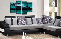 LR Sunset Elephants Wall Art Picture – Grey, Teal & Brown African Elephant Framed 4 Panel Split Canvas Print | Ready to Hang | Modern Wall Art for Living Room, Bedroom & Office