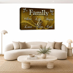 LR Family Love Quote Wall Art Picture – Cream & Brown Framed Canvas Print | Ready to Hang | Modern Wall Art for Living Room, Bedroom & Office