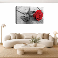 LR Floral Red Rose Wall Art Picture – Grey & White Framed Canvas Print | Ready to Hang | Modern Wall Art for Living Room, Bedroom & Office
