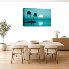 LR Sunset Beach Wall Art Picture – Teal Seascape Framed 4 Panel Split Canvas Print | Ready to Hang | Modern Wall Art for Living Room, Bedroom & Office
