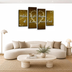 LR Love Quote Wall Art Picture – Cream & Brown Framed 4 Panel Split Canvas Print | Ready to Hang | Modern Wall Art for Living Room, Bedroom & Office