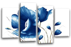 LR Blue Floral Canvas Wall Art Picture Flower Painting Framed Split Panel Print Ready to Hang
