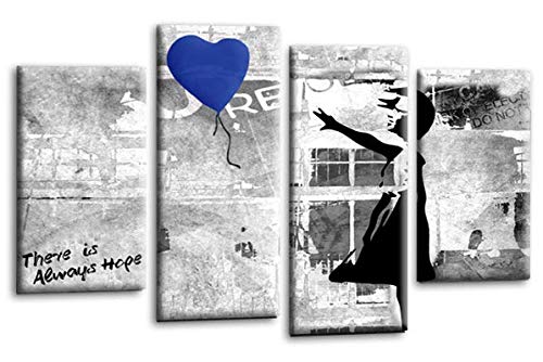 LR Banksy Heart Art Print Blue Grey Balloon Girl Framed Canvas Split Wall Picture Ready to Hang