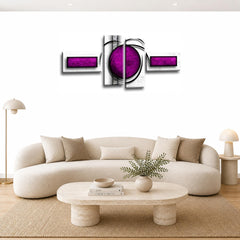 LR Purple Abstract Wall Art Picture – Red & Black Modern Framed 4 Panel Split Canvas Print | Ready to Hang | Modern Wall Art for Living Room, Bedroom & Office