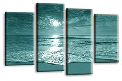 LR Sunset Beach Wall Art Picture Teal Cream Seascape Love Framed Split Canvas Print Ready to Hang